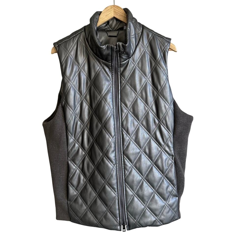 Chico's Faux Leather Vest 3 or XL Zinc gray silver